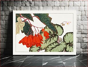 Πίνακας, Cracklin Rosie Begonia flower woodblock painting