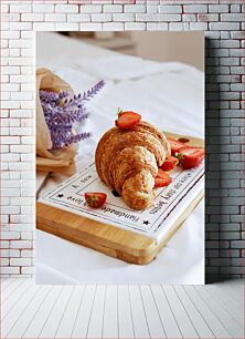 Πίνακας, Croissant with Strawberries and Lavender Κρουασάν με φράουλες και λεβάντα