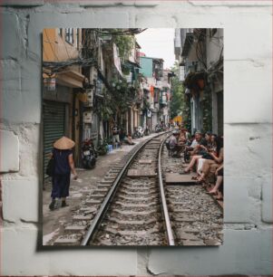 Πίνακας, Crowded Street with Railway in the City Πολυσύχναστος δρόμος με σιδηρόδρομο στην πόλη