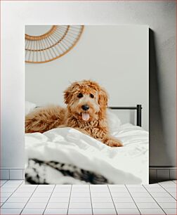 Πίνακας, Cute Dog on Bed Χαριτωμένο σκυλί στο κρεβάτι