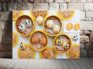 Πίνακας, Cute Steamed Dumplings in Bamboo Baskets Χαριτωμένα ζυμαρικά στον ατμό σε καλάθια μπαμπού