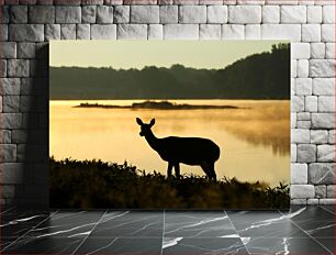 Πίνακας, Deer by the Lake at Sunset Ελάφια δίπλα στη λίμνη στο ηλιοβασίλεμα