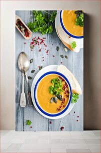 Πίνακας, Delicious Pumpkin Soup with Herbs Νόστιμη κολοκυθόσουπα με βότανα