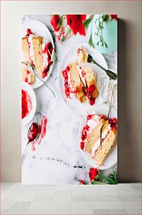 Πίνακας, Delicious Sponge Cake with Cherry Topping Λαχταριστό παντεσπάνι με κάλυμμα κερασιών