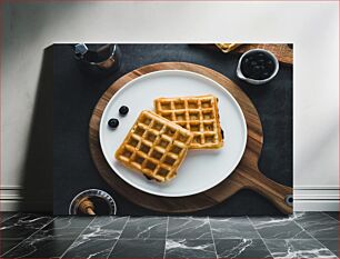 Πίνακας, Delicious Waffles with Blueberries Λαχταριστές βάφλες με βατόμουρα