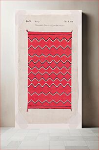 Πίνακας, depiction of red textile with blue and white zigzagging horizontal lines, creating diamond pattern