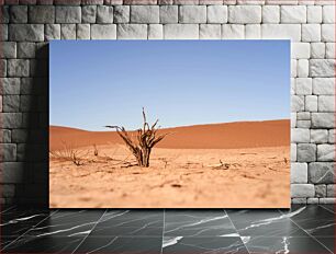 Πίνακας, Desert Landscape with Lonely Plant Έρημο Τοπίο με Μοναχικό Φυτό