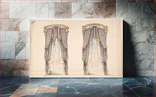 Πίνακας, Design for Pink, Mauve and White Floral Curtains with a Gold and White Pediment