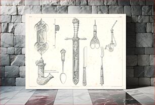 Πίνακας, Design proposal of the objects of virtue (knives, pipe, scissors, cutlery);