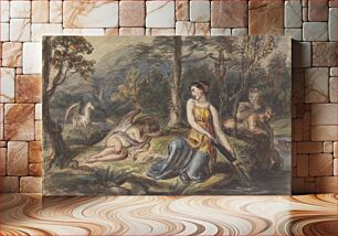 Πίνακας, Diana, Goddess of the Hunt, with Satyrs, sleeping Cupid and a Pegasus in a Wooded Landscape