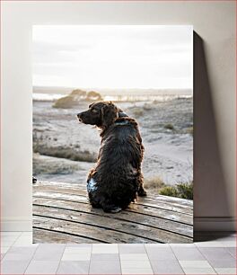 Πίνακας, Dog on a Wooden Deck Overlooking Landscape Σκύλος σε ξύλινο κατάστρωμα με θέα στο τοπίο