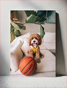 Πίνακας, Dog Playing Basketball on Couch Σκύλος που παίζει μπάσκετ στον καναπέ