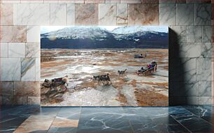 Πίνακας, Dog Sledding in Snowy Mountains Έλκηθρο σκύλου στα Χιονισμένα Όρη