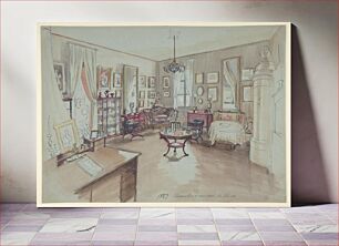 Πίνακας, Drawing of an Interior: Chambre à coucher, Anonymous, French, 19th century