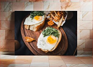 Πίνακας, Eggs on Toast with Potato Fries Αυγά στο τοστ με πατάτες πατάτες