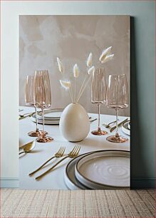 Πίνακας, Elegant Table Setting with Vase and Glasses Κομψό Τραπέζι με Βάζο και Ποτήρια