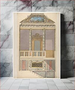 Πίνακας, Elevation of an Italianate interior, including steps and an upper loggia decorated in composite columns by Jules-Edmond-Charles Lachaise and Eugène-Pierre Gourdet