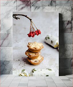 Πίνακας, Festive Mini Pies and Red Berries Γιορτινές μίνι πίτες και κόκκινα μούρα