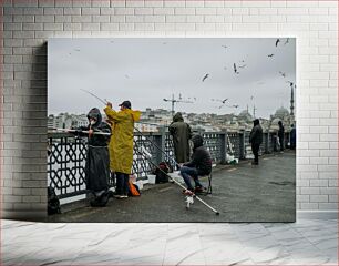 Πίνακας, Fishing on a bridge in a city Ψάρεμα σε μια γέφυρα σε μια πόλη