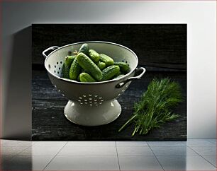 Πίνακας, Fresh Cucumbers in a Colander Φρέσκα αγγούρια σε τρυπητό