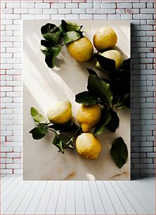 Πίνακας, Fresh Lemons with Leaves Φρέσκα λεμόνια με φύλλα