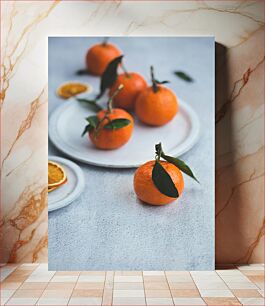 Πίνακας, Fresh Oranges on Plates Φρέσκα πορτοκάλια σε πιάτα
