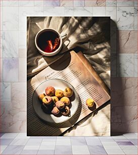 Πίνακας, Fruits and Tea on a Book Φρούτα και τσάι σε ένα βιβλίο