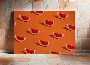 Πίνακας, Grapefruit Slices on Orange Background Φέτες γκρέιπφρουτ σε πορτοκαλί φόντο