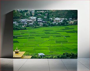 Πίνακας, Green Fields and Village Πράσινα χωράφια και χωριό