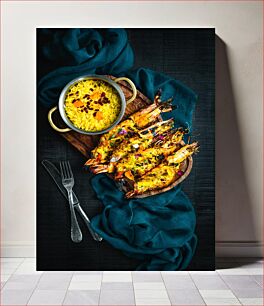 Πίνακας, Grilled Shrimp with Saffron Rice Γαρίδες σχάρας με ρύζι σαφράν