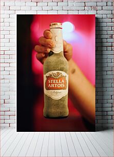 Πίνακας, Hand Holding Stella Artois Beer Bottle Μπουκάλι μπύρας Stella Artois που κρατά το χέρι