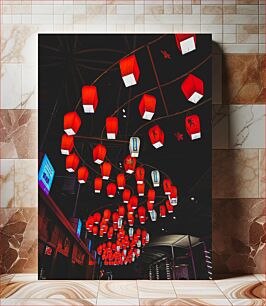 Πίνακας, Hanging Red Lanterns at Night Κρεμαστά κόκκινα φανάρια τη νύχτα