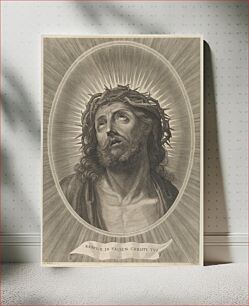 Πίνακας, Head of Christ looking up with crown of thorns, in an oval frame engraved by Adrian van Melar, after Guido Reni