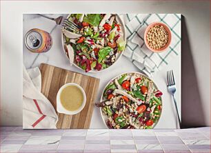 Πίνακας, Healthy Fresh Salad with Pine Nuts and Beverage Υγιεινή φρέσκια σαλάτα με κουκουνάρι και ρόφημα