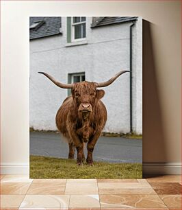 Πίνακας, Highland Cow in Front of House Highland Cow μπροστά από το σπίτι