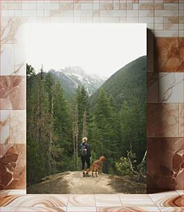 Πίνακας, Hiker with Dog in Mountainous Forest Πεζοπόρος με σκύλο στο ορεινό δάσος