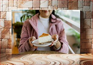 Πίνακας, Holding a Slice of Cheesecake Κρατώντας μια φέτα cheesecake