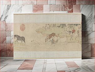 Πίνακας, Horses and Grooms Crossing a River, Zhao Mengfu