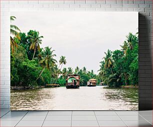 Πίνακας, Houseboats on a Tropical River Πλωτές κατοικίες σε έναν τροπικό ποταμό