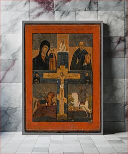 Πίνακας, Icon - crucifixion with the virgin of kazan, st. nicholas, st. george and dimitri