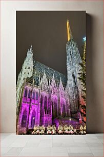 Πίνακας, Illuminated Gothic Cathedral at Night Φωτισμένος γοτθικός καθεδρικός ναός τη νύχτα