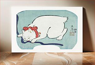 Πίνακας, Japanese white cat (1863) vintage woodblock print by Utagawa Hiroshige