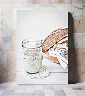 Πίνακας, Jar with Sourdough Starter and Bread Βάζο με προζύμι και ψωμί