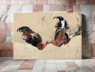 Πίνακας, Katsushika Hokusai’s Gamecocks (1838) paintings