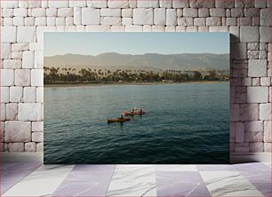 Πίνακας, Kayaking on a Serene Lake with Palm Trees in the Distance Καγιάκ σε μια γαλήνια λίμνη με φοίνικες σε απόσταση