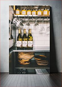 Πίνακας, Kitchen Shelf with Wine and Tea Ράφι κουζίνας με κρασί και τσάι