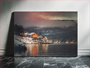 Πίνακας, Lakeside Cabin at Sunset Καμπίνα δίπλα στη λίμνη στο ηλιοβασίλεμα