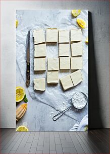 Πίνακας, Lemon Bars with Powdered Sugar Μπάρες λεμονιού με ζάχαρη άχνη