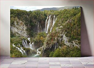 Πίνακας, Majestic Waterfall in a Lush Forest Μαγευτικός καταρράκτης σε ένα καταπράσινο δάσος