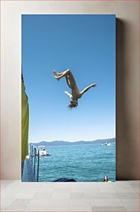 Πίνακας, Man Diving from Boat into Sea Άνθρωπος που καταδύεται από τη βάρκα στη θάλασσα